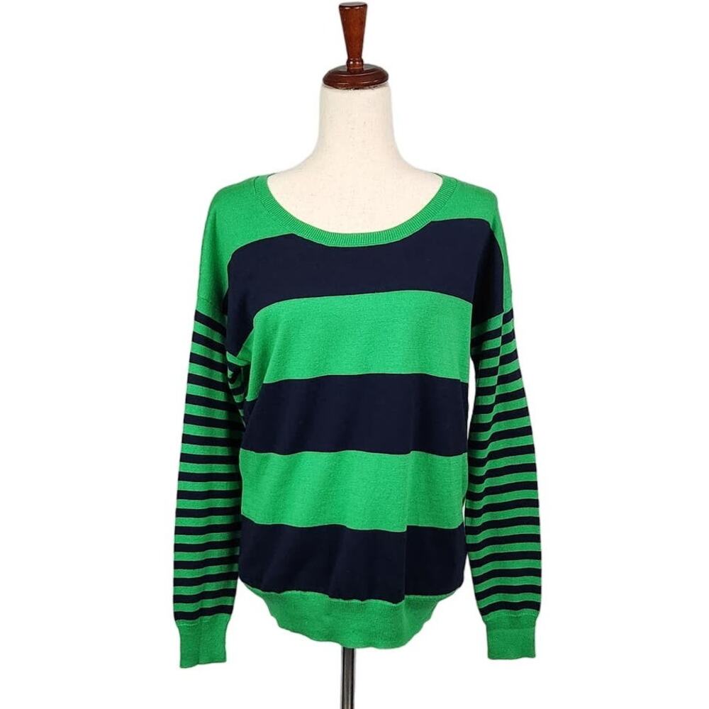 Gap Pullover Sweater Round Neck Long Sleeve Striped Green Blue Size Medium New